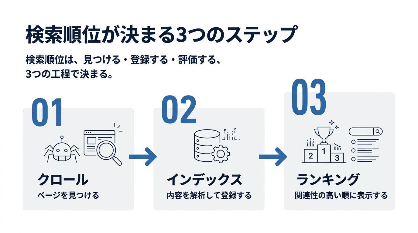検索順位が決まる3つのステップ